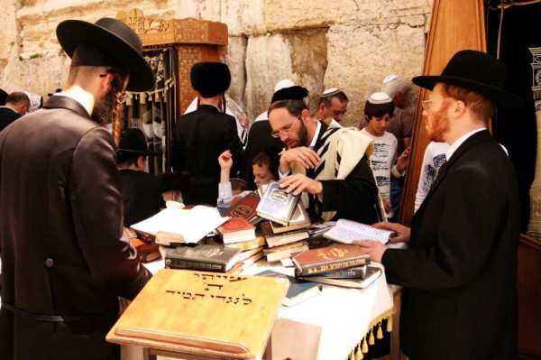 Prayer books on a table at the Western (Wailing) Wall prayer books-siddurs-Western Wall