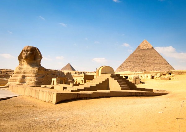 The Great Sphinx of Giza (left) and pryramids.The Giza-Sphinx-Egypt-Pyramid