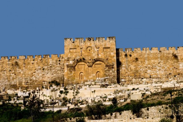 The Golden Gate in the walls around the old city of Jerusalem. Golden Gate-Sha'ar Harachamim-Jerusalem