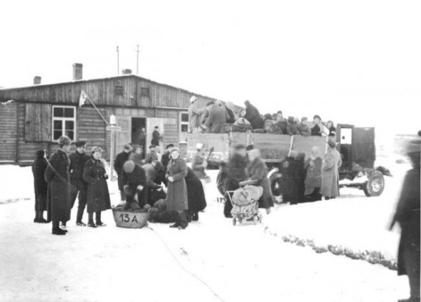 Former prisoners, patients of Soviet field hospital, leave the site of the camp after convalescence. Former prisoners, patients of Soviet field hospital, leave the site of the camp after convalescence.
