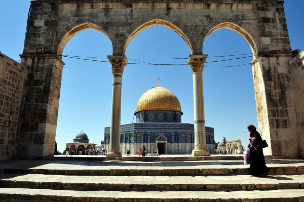 The Golden Dome of the Rock was built to occupy the spot where the Holy of Holies once was situated. The Golden Dome of the Rock was built to occupy the spot where the Holy of Holies once was situated.